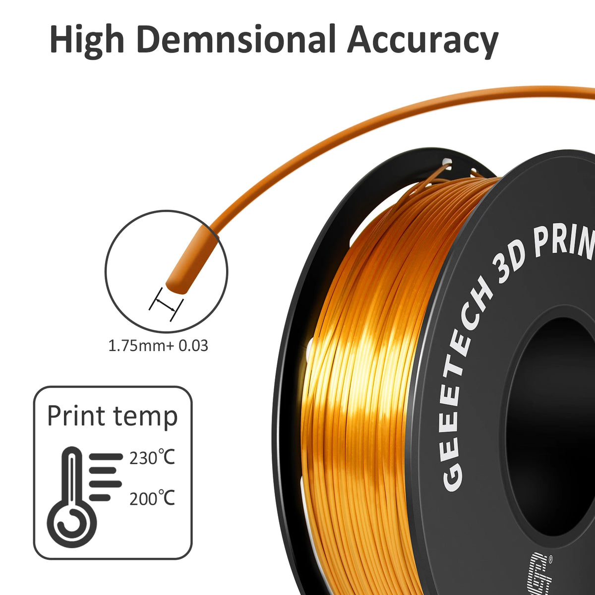 GEEETECH Silk PLA 3d Filament Wire 1kg 1.75mm Spool Wire 3D Printer Material 3D Print Refills, Fast Delivery Vacuum Package