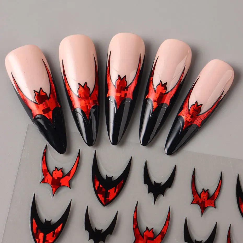 6pcs Bat Glitter French Tips Nail Sticker Laser Sparkle Halloween Bat Design Decals 3D Holo Charms Y2K Manicure Decoration