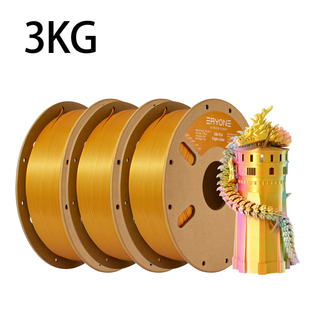 NEW ERYONE 1KG/3KG/10KG Promotion Tri- Color Silk PLA Filament For 3D Printing 1.75mm Filament High Quality Free Fast Shipping