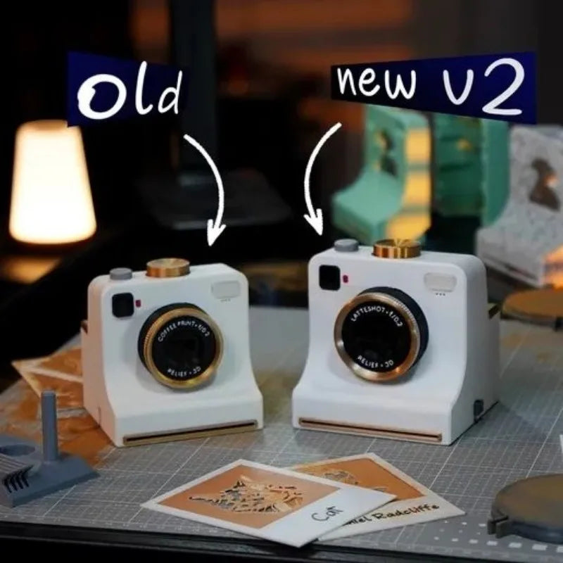 3D Printed Camera Shaped Coffee Latte Art Stencil V2 New Version 30 Printing Stencil Cards Home Barista Tool DIY Coffee Kit Cafe