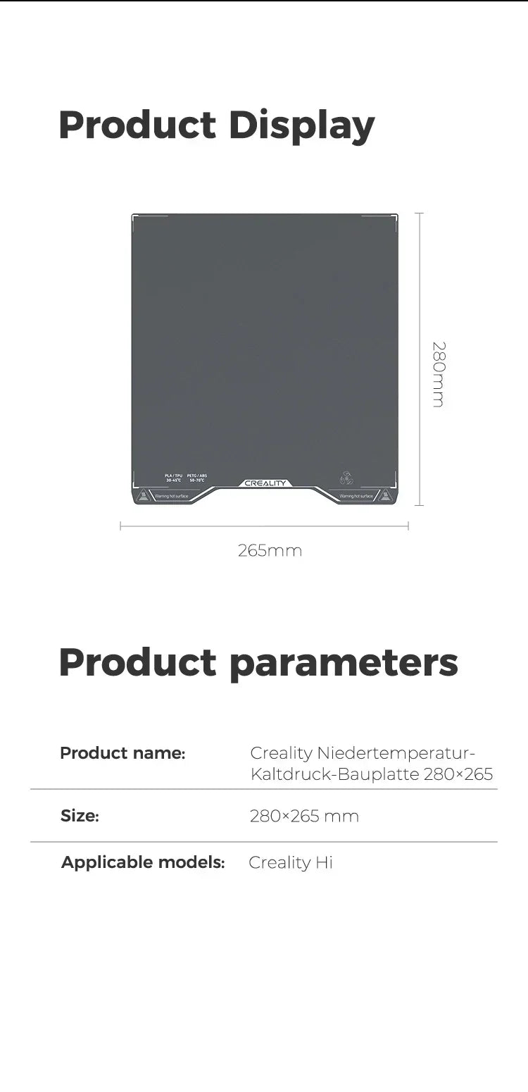 Creality Hi Build Plate Low Temperature Cold Printing  High Adhesion Double-Sided Printing Plate for 3D Printer Parts 280*265mm