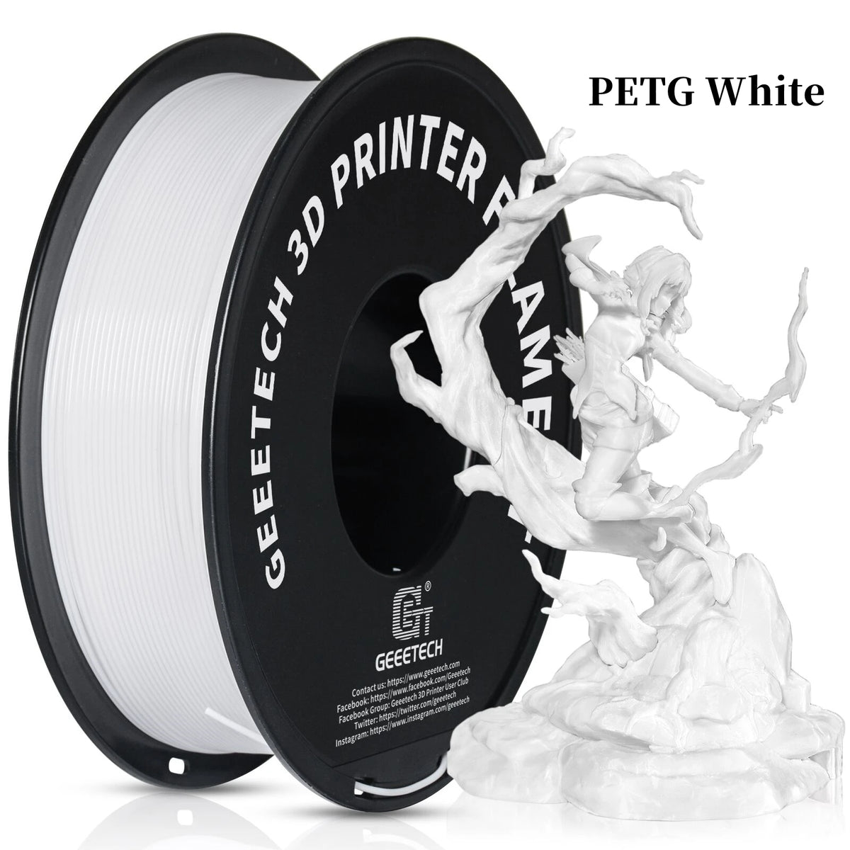 Geeetech 3D Printer Filament Pure PLA PETG Plastic 1.75mm, 1KG (2.2LBS), Tangle-Free, 3D Printing Materials, Vacuum Packaging