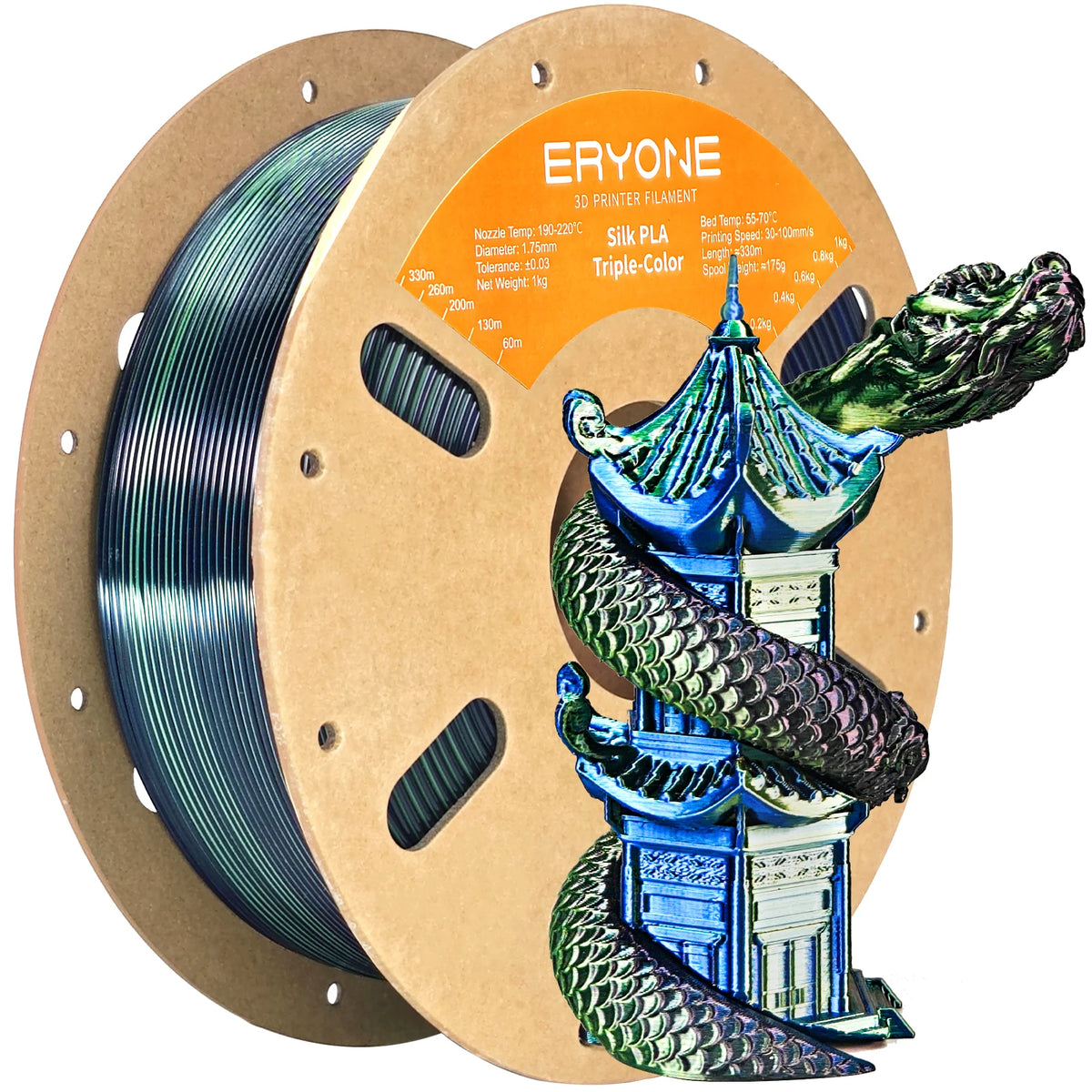 NEW ERYONE 1KG/3KG/10KG Promotion Tri- Color Silk PLA Filament For 3D Printing 1.75mm Filament High Quality Free Fast Shipping