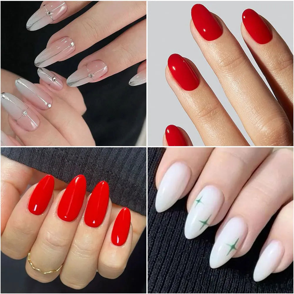 120Pcs Glossy White Almond Press on Nails Medium Full Cover False Nail Tips for Women Elegant Nail Art Extension Fake Fingertip