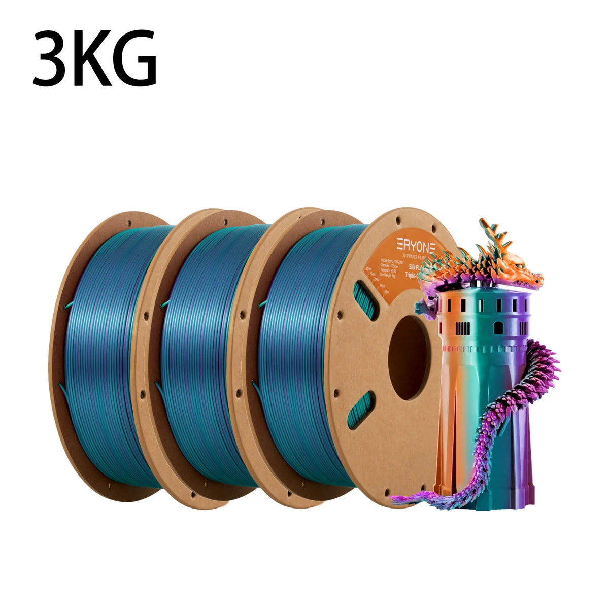 NEW ERYONE 1KG/3KG/10KG Promotion Tri- Color Silk PLA Filament For 3D Printing 1.75mm Filament High Quality Free Fast Shipping