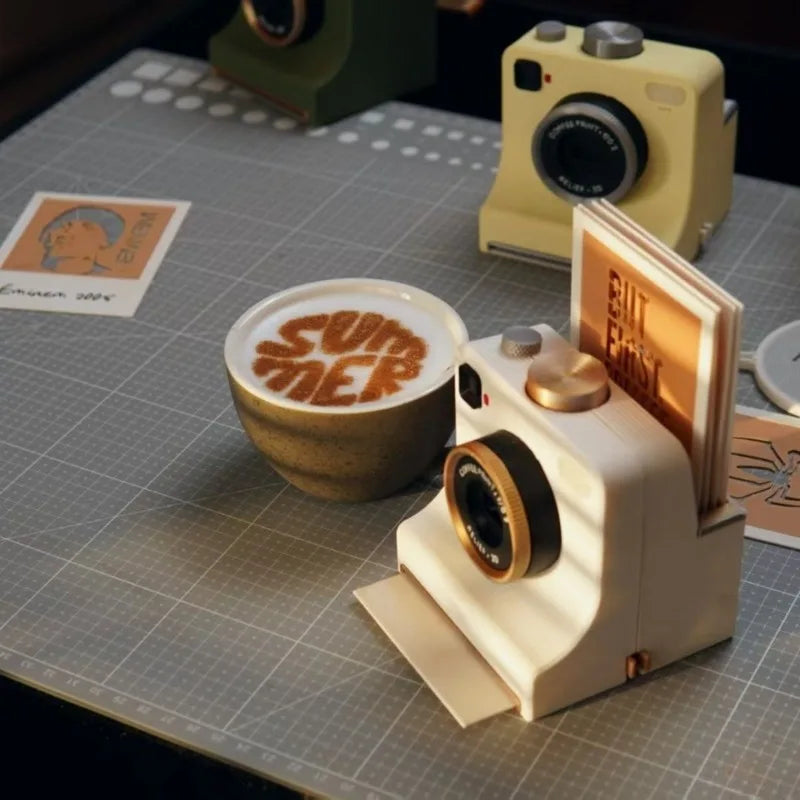 3D Printed Camera Shaped Coffee Latte Art Stencil V2 New Version 30 Printing Stencil Cards Home Barista Tool DIY Coffee Kit Cafe