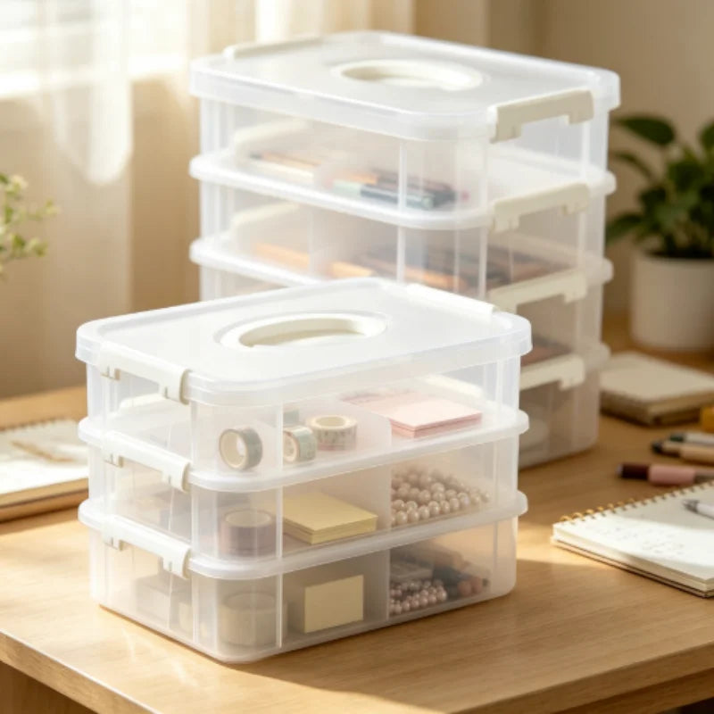 HOMEFISH Transparent Plastic Storage Box with Lid Partitioned Drawer Organizer Building Block Portable Storage Container