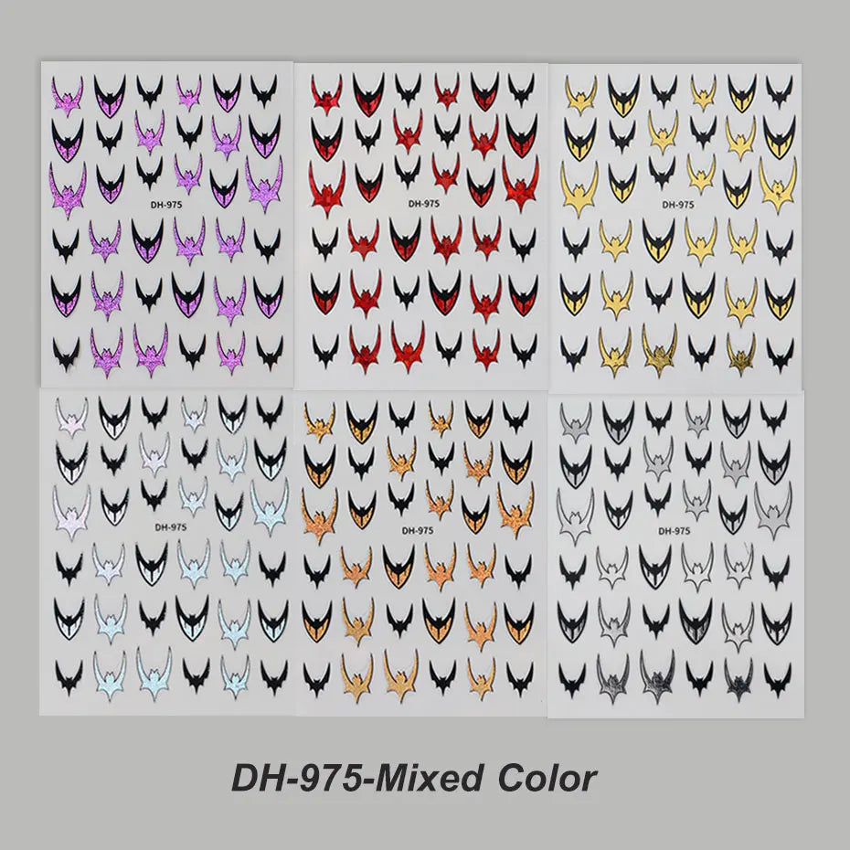 6pcs Bat Glitter French Tips Nail Sticker Laser Sparkle Halloween Bat Design Decals 3D Holo Charms Y2K Manicure Decoration
