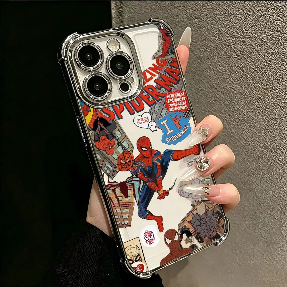 HOT Plating Phone Case For iPhone 17 17e 16e 16 15 14 13 12 11 Pro Max Mini Air Plus Anti-Fall Airabag Cool Spiders Mans