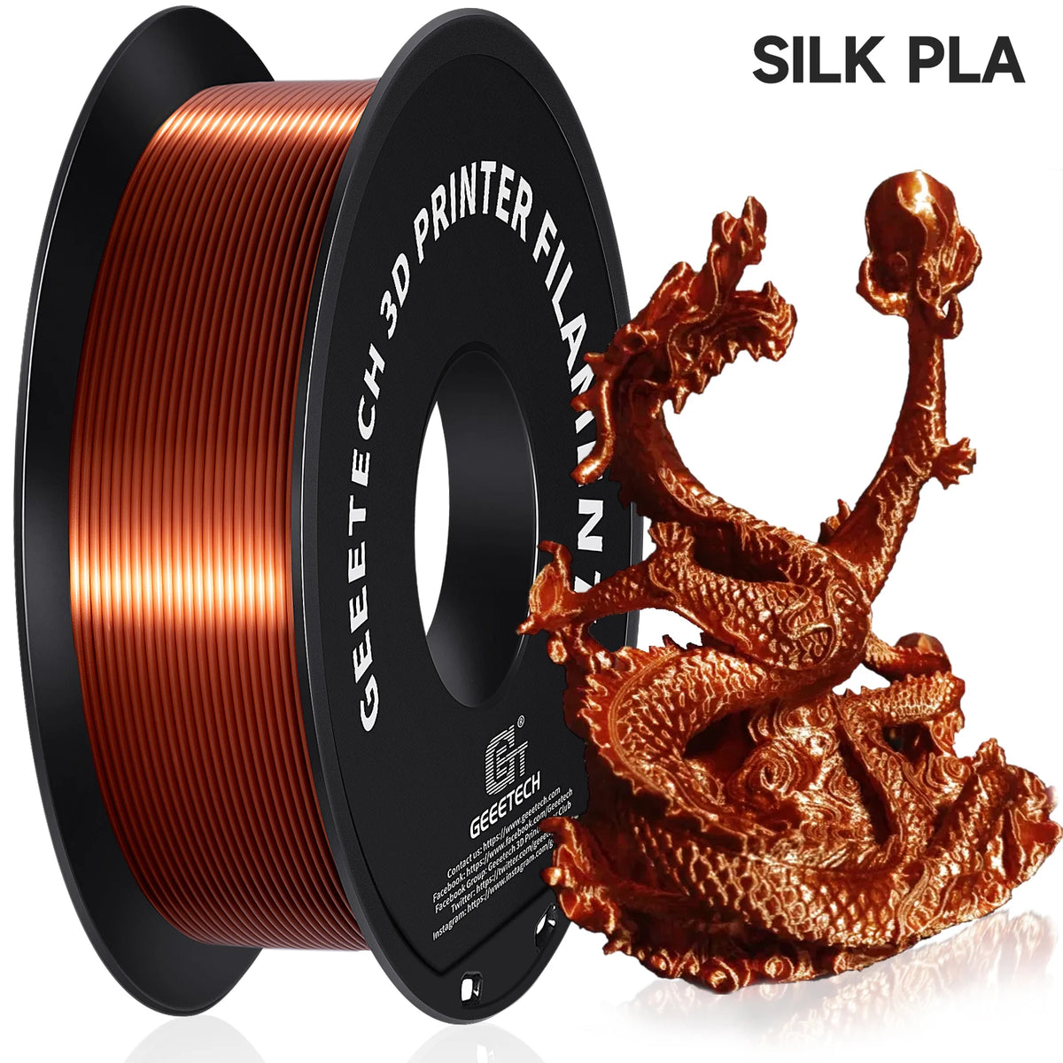 GEEETECH Silk PLA 3d Filament Wire 1kg 1.75mm Spool Wire 3D Printer Material 3D Print Refills, Fast Delivery Vacuum Package