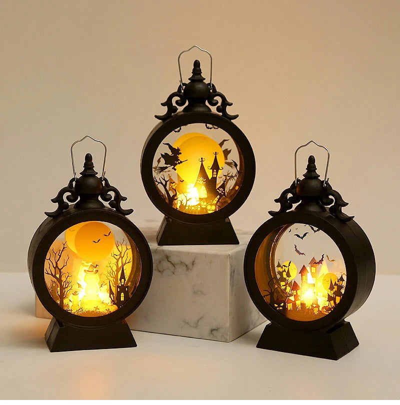 Halloween LED Wind Night Light Portable Pumpkin Ghost Lantern Bar Desktop Ornament Halloween Decor Props Party Supplies DeskLamp