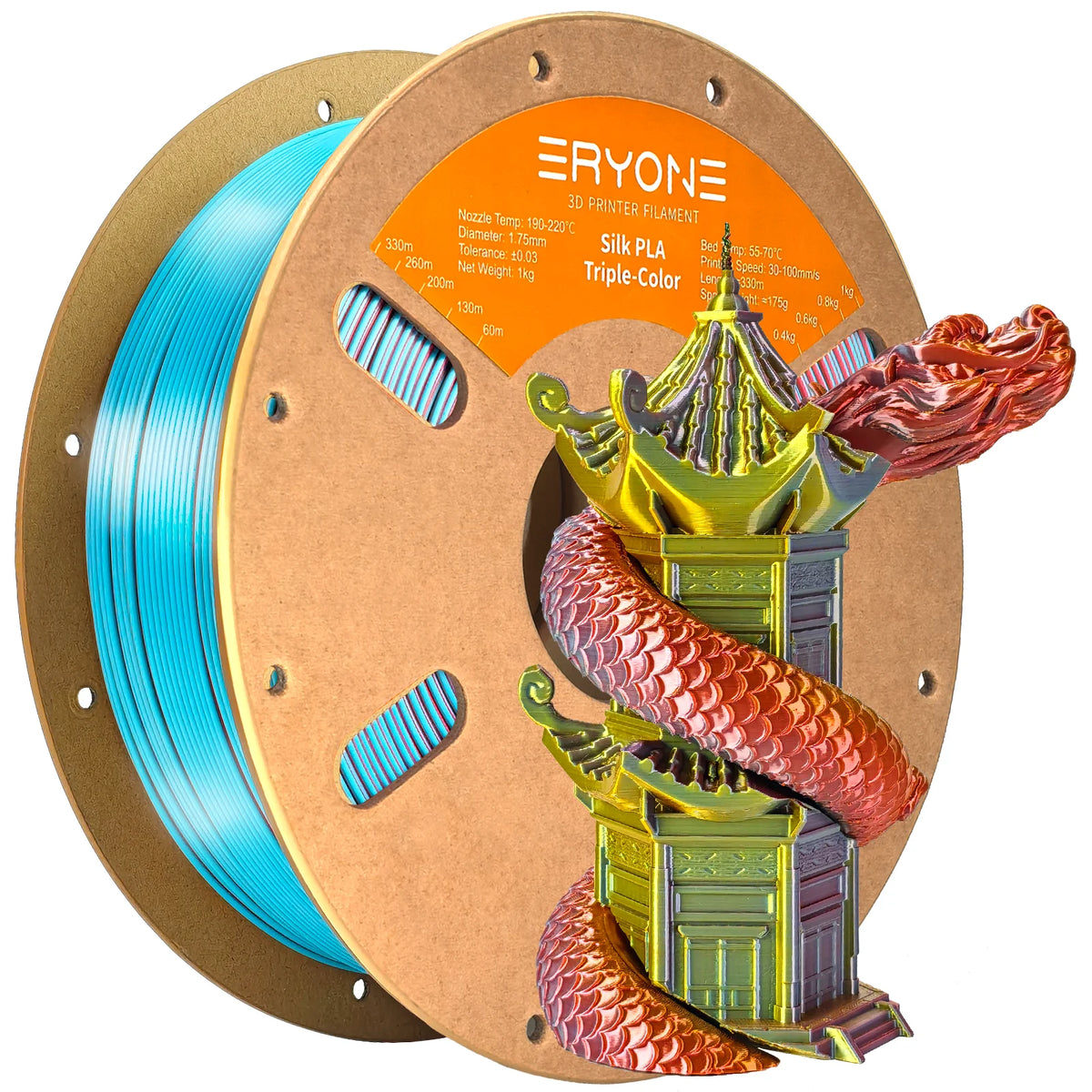 NEW ERYONE 1KG/3KG/10KG Promotion Tri- Color Silk PLA Filament For 3D Printing 1.75mm Filament High Quality Free Fast Shipping