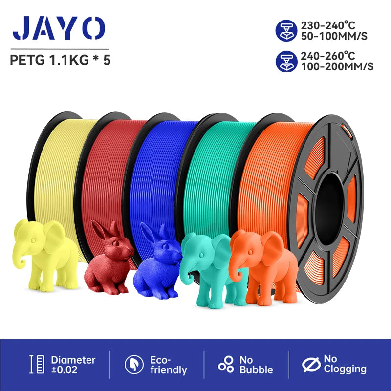 JAYO 5Rolls PLA/PLA Plus/petg/ABS/TPU/PLA meta/PLAYG/HS-PLA 3D Printer Filament 1.75mm FDM 3D Printer Materials for 3D Printer