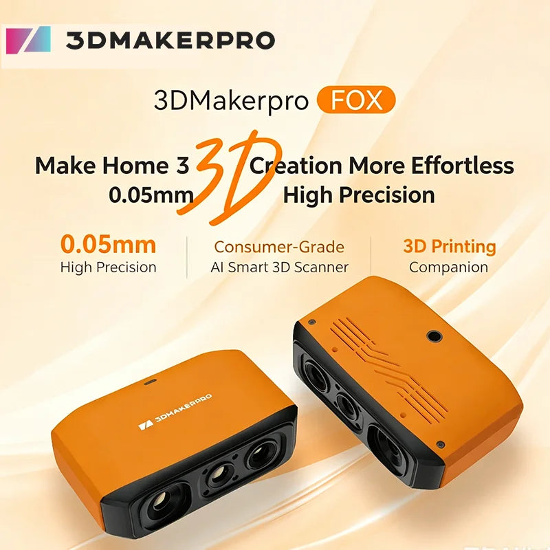 3DMakerpro 3D Scanner Fox,Medium-Format 3D Scanners for Printing,NIR Light Source, Up to 0.05mm Accuracy, Mono Texture Scanning