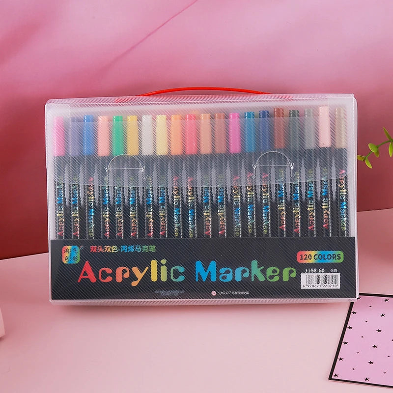 24-120 Colors Dual Tip Acrylic Paint Markers Pens Set Perfect for Rock Painting, Wood, Fabric, Glass, Canvas, Drawing  Coloring