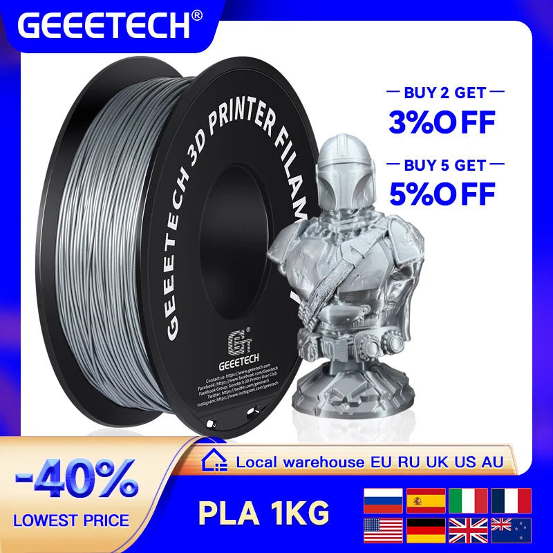 Geeetech Standard PLA Filament 1kg 1.75mm 3D Printer Plastic Material, Accuracy 0.03mm, Multiple Colour, Fit Most FDM Printer