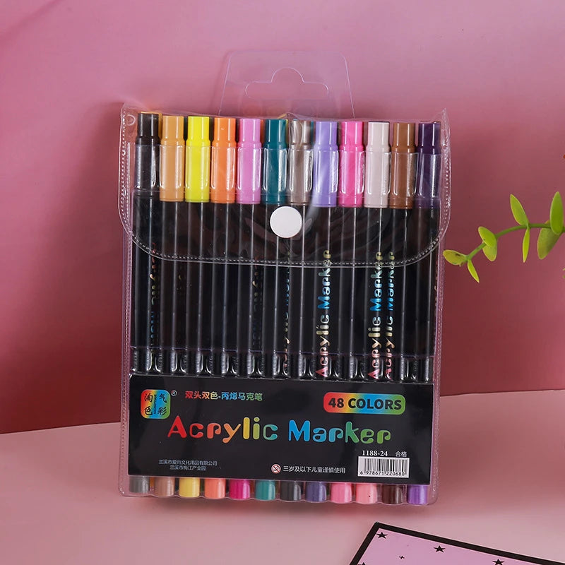 24-120 Colors Dual Tip Acrylic Paint Markers Pens Set Perfect for Rock Painting, Wood, Fabric, Glass, Canvas, Drawing  Coloring