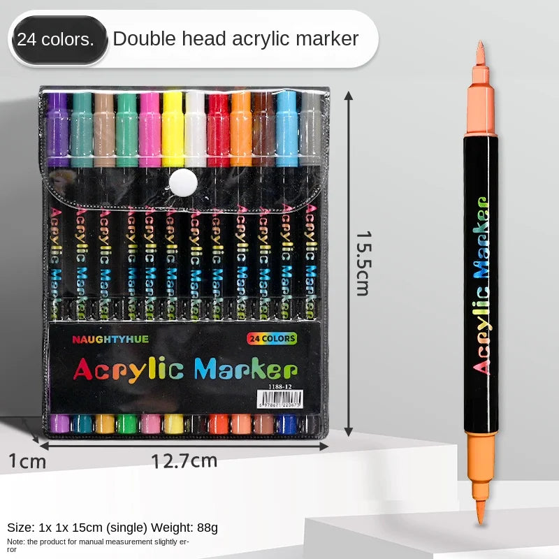 Professional Art Use 120-24Colors Acrylic Paint Markers, Dual-Tip Fine and Brush Tip Pens, Suitable for Stone, Wood, Calligraphy
