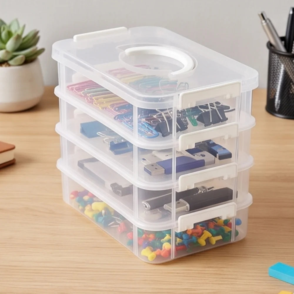 HOMEFISH Transparent Plastic Storage Box with Lid Partitioned Drawer Organizer Building Block Portable Storage Container