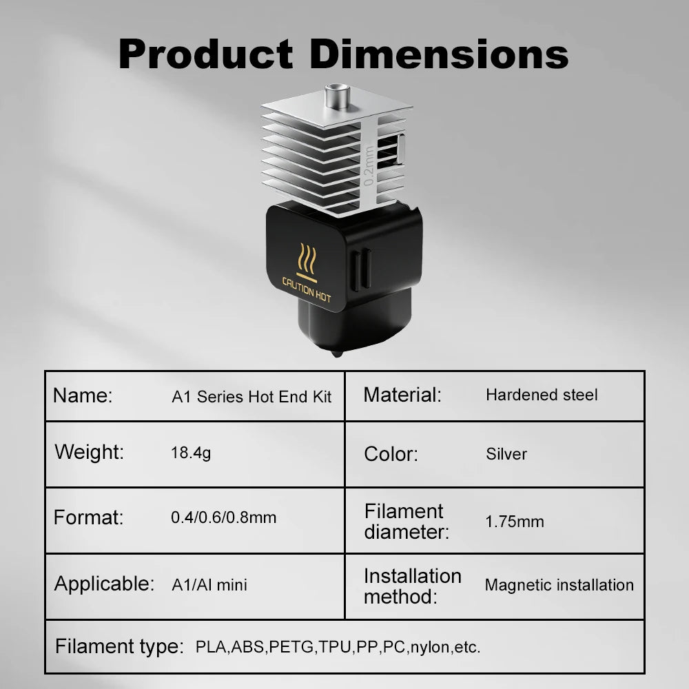 3D Printing Accessories A1/A1 Mini Integrated Nozzle Hotend Kit Stainless Steel 0.2/0.4/0.6/0.8mm For Bambu Lab A1/A1 Mini