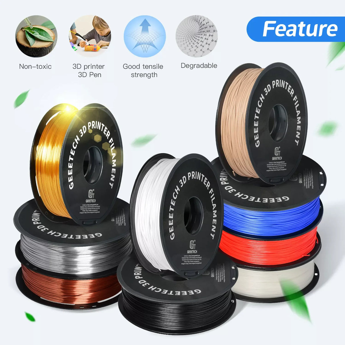 GEEETECH Silk PLA 3d Filament Wire 1kg 1.75mm Spool Wire 3D Printer Material 3D Print Refills, Fast Delivery Vacuum Package