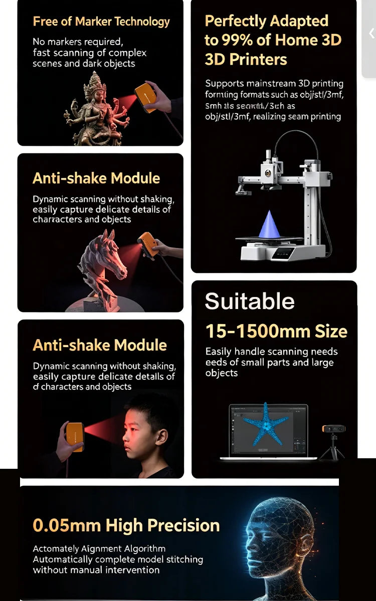3DMakerpro 3D Scanner Fox,Medium-Format 3D Scanners for Printing,NIR Light Source, Up to 0.05mm Accuracy, Mono Texture Scanning