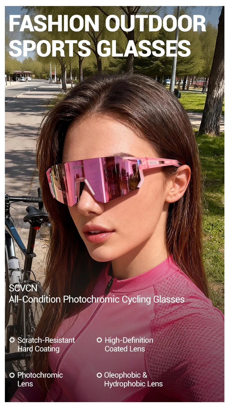 SCVCN Sweet Pink Bike Cycling Glasses Bicycle Photo Accessories Golf Eyepieces Camping Sunglasses UV400 Outdoor Sports Equipment