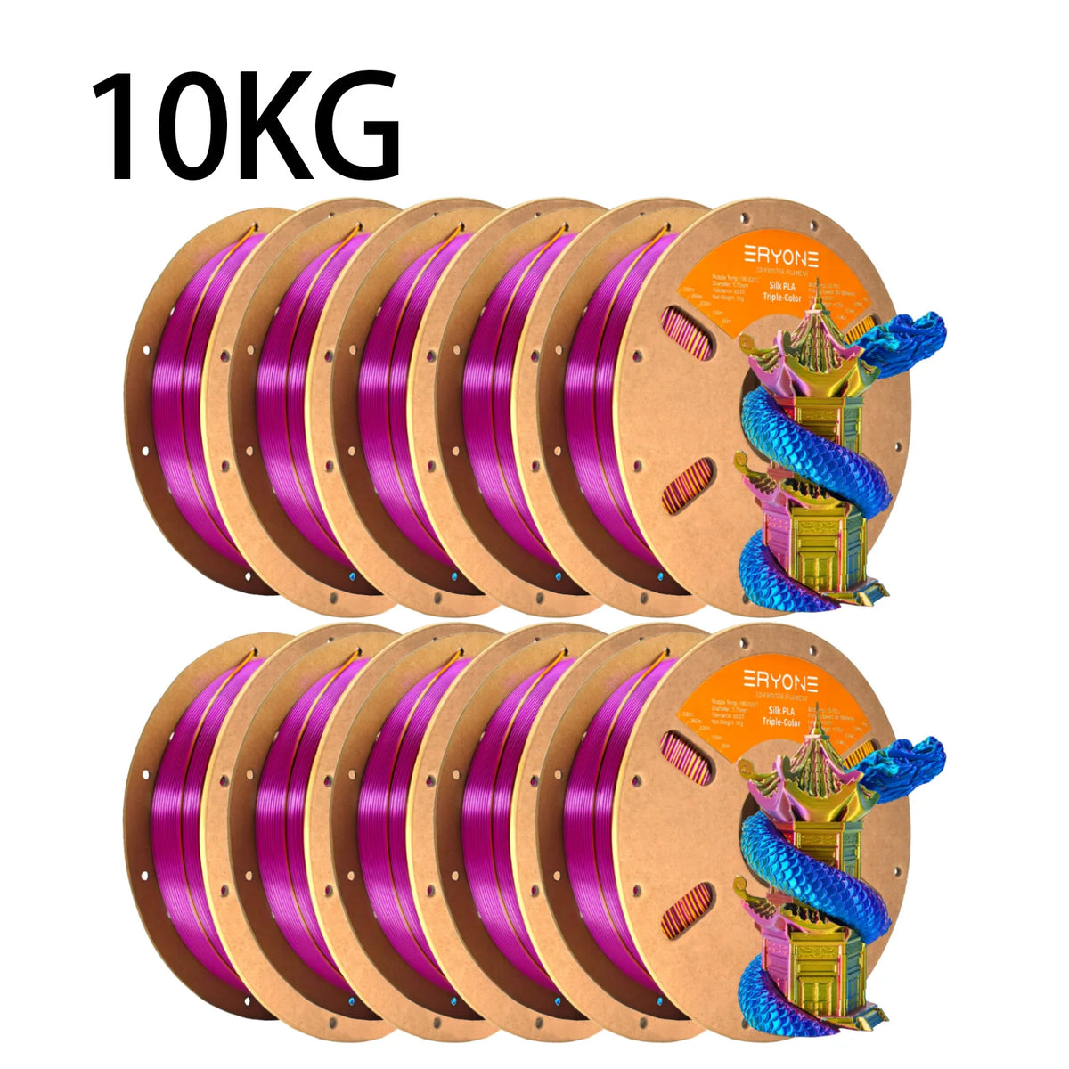 NEW ERYONE 1KG/3KG/10KG Promotion Tri- Color Silk PLA Filament For 3D Printing 1.75mm Filament High Quality Free Fast Shipping
