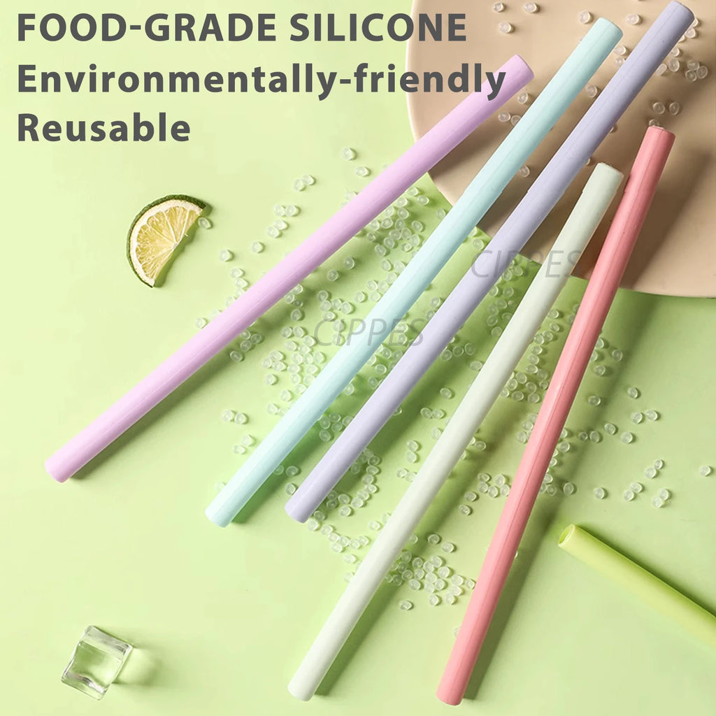 Reusable Silicone Straws Set with Cleaning Brushes, for Water, Milk, Juices, Smoothies, Flexible Portable, Straight, Bent Straws