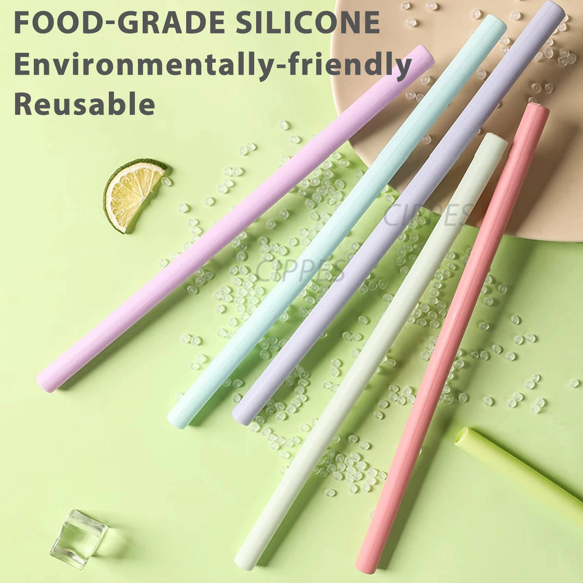 Reusable Silicone Straws Set with Cleaning Brushes, for Water, Milk, Juices, Smoothies, Flexible Portable, Straight, Bent Straws