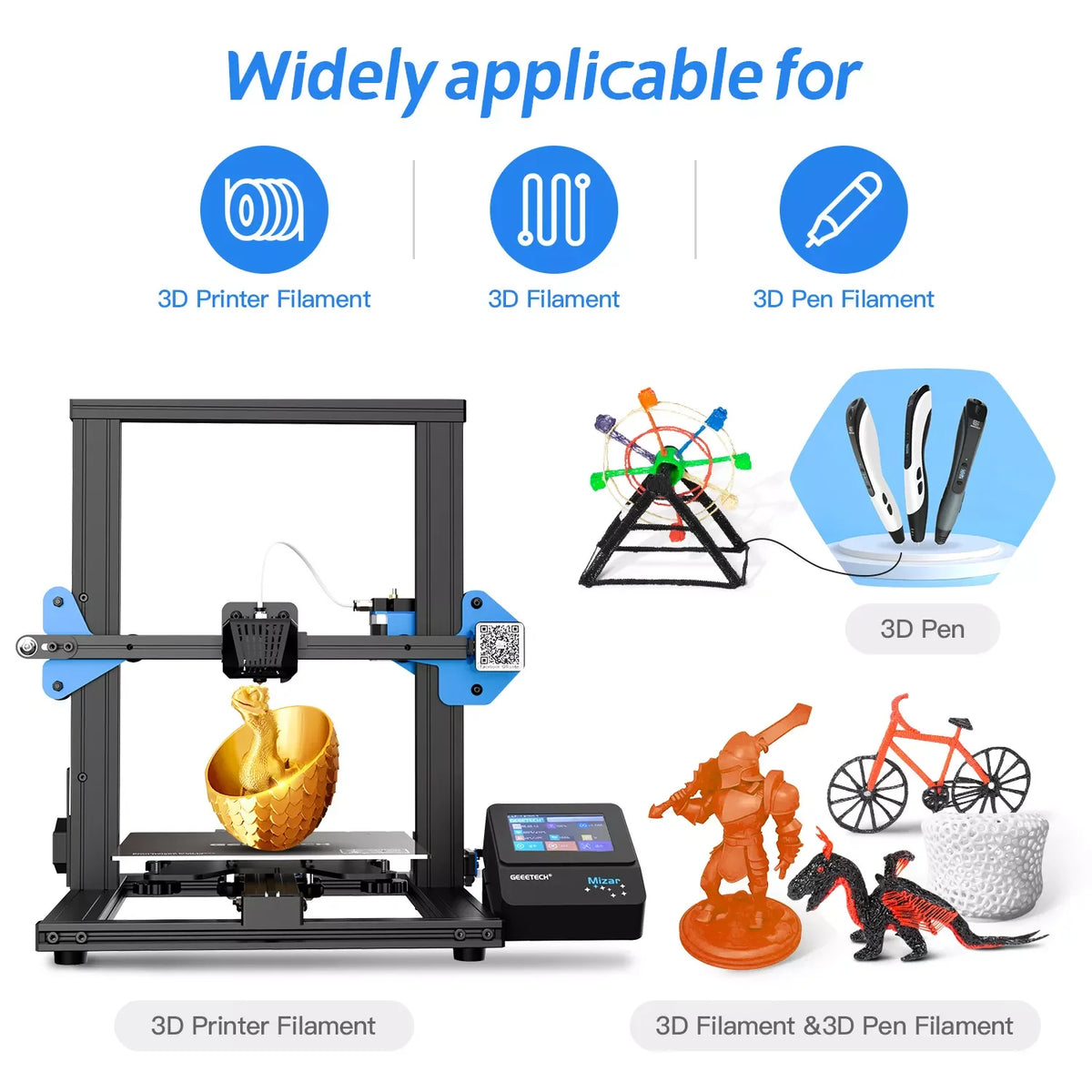 Geeetech Standard PLA Filament 1kg 1.75mm 3D Printer Plastic Material, Accuracy 0.03mm, Multiple Colour, Fit Most FDM Printer
