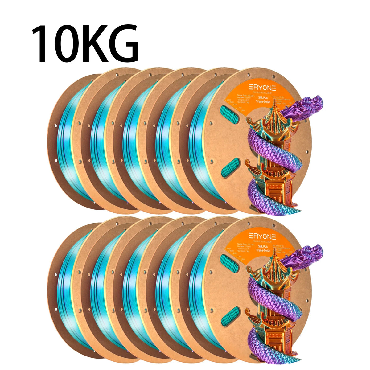 NEW ERYONE 1KG/3KG/10KG Promotion Tri- Color Silk PLA Filament For 3D Printing 1.75mm Filament High Quality Free Fast Shipping