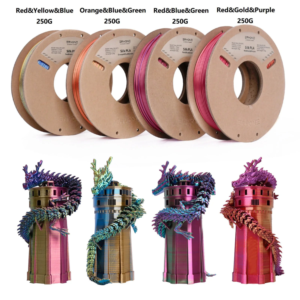 NEW ERYONE 1KG/3KG/10KG Promotion Tri- Color Silk PLA Filament For 3D Printing 1.75mm Filament High Quality Free Fast Shipping