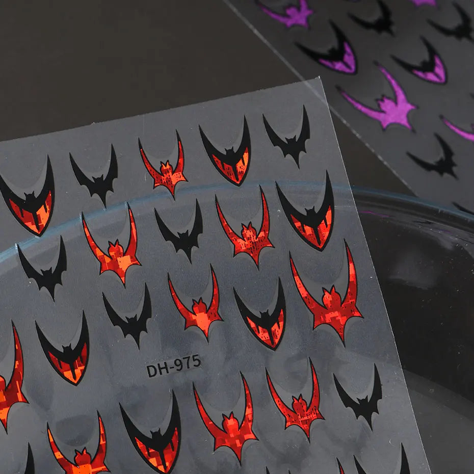 6pcs Bat Glitter French Tips Nail Sticker Laser Sparkle Halloween Bat Design Decals 3D Holo Charms Y2K Manicure Decoration