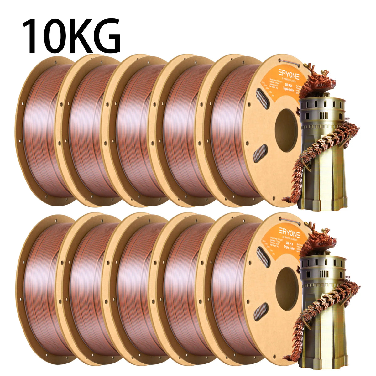 NEW ERYONE 1KG/3KG/10KG Promotion Tri- Color Silk PLA Filament For 3D Printing 1.75mm Filament High Quality Free Fast Shipping