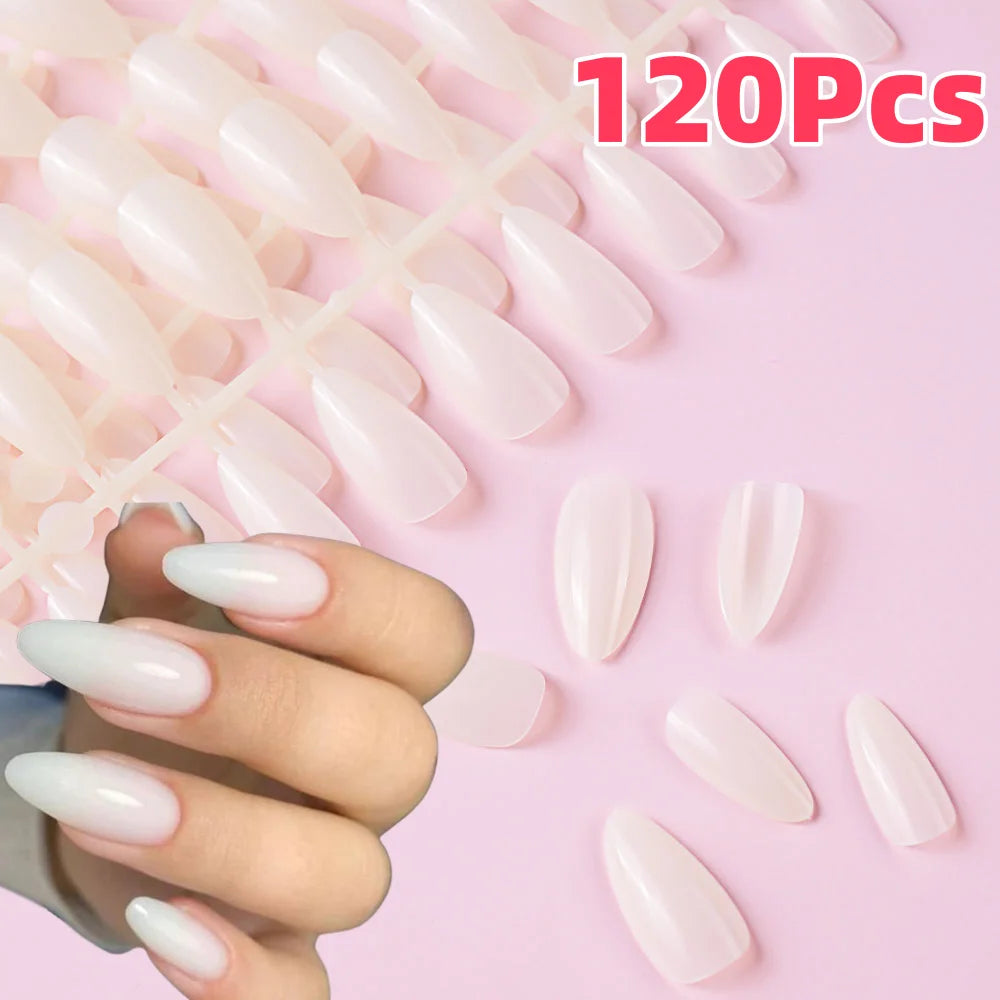 120Pcs Glossy White Almond Press on Nails Medium Full Cover False Nail Tips for Women Elegant Nail Art Extension Fake Fingertip