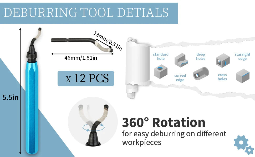 Deburring Tool with 12 High Speed Steel Blades, Deburring Tool 3D Printing, Deburring Tool for Metal,Plastic, 3D Printed Edges
