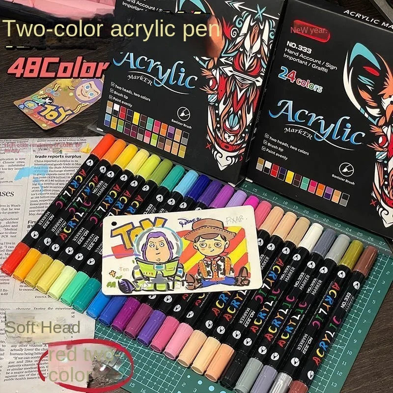 Professional Art Use 24-120Colors Acrylic Paint Markers, Dual-Tip Fine and Brush Tip Pens, Suitable for Stone, Wood, Calligraphy