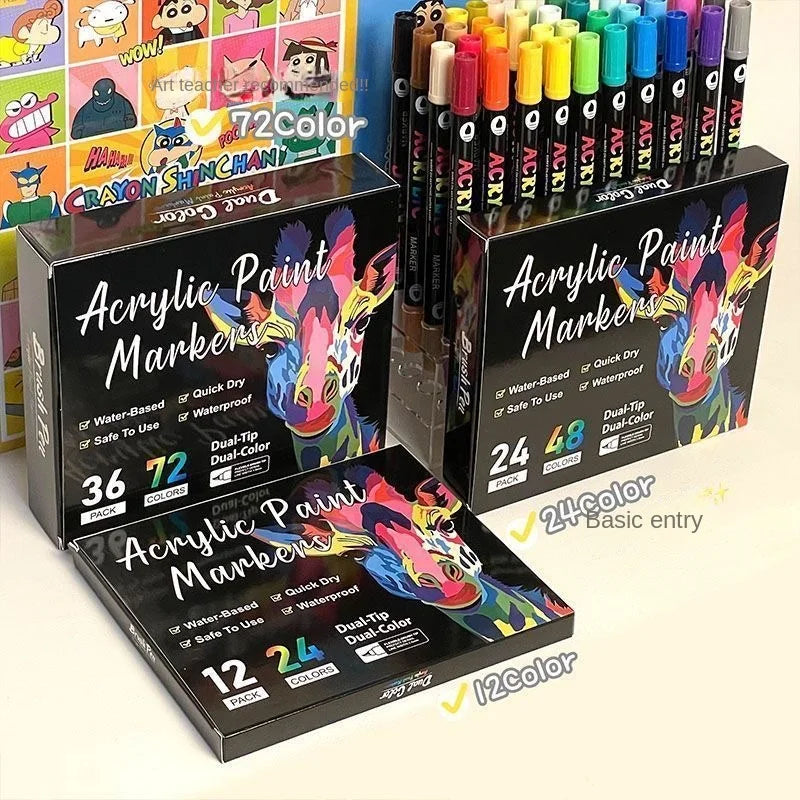 Professional Art Use 120-24Colors Acrylic Paint Markers, Dual-Tip Fine and Brush Tip Pens, Suitable for Stone, Wood, Calligraphy
