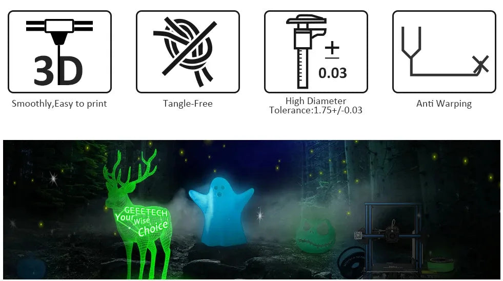 GEEETECH Luminous PLA Filament for 3D Printer 1.75mm 1kg Glow in the Dark Plastic PLA 3D Printing Materials Wholesale