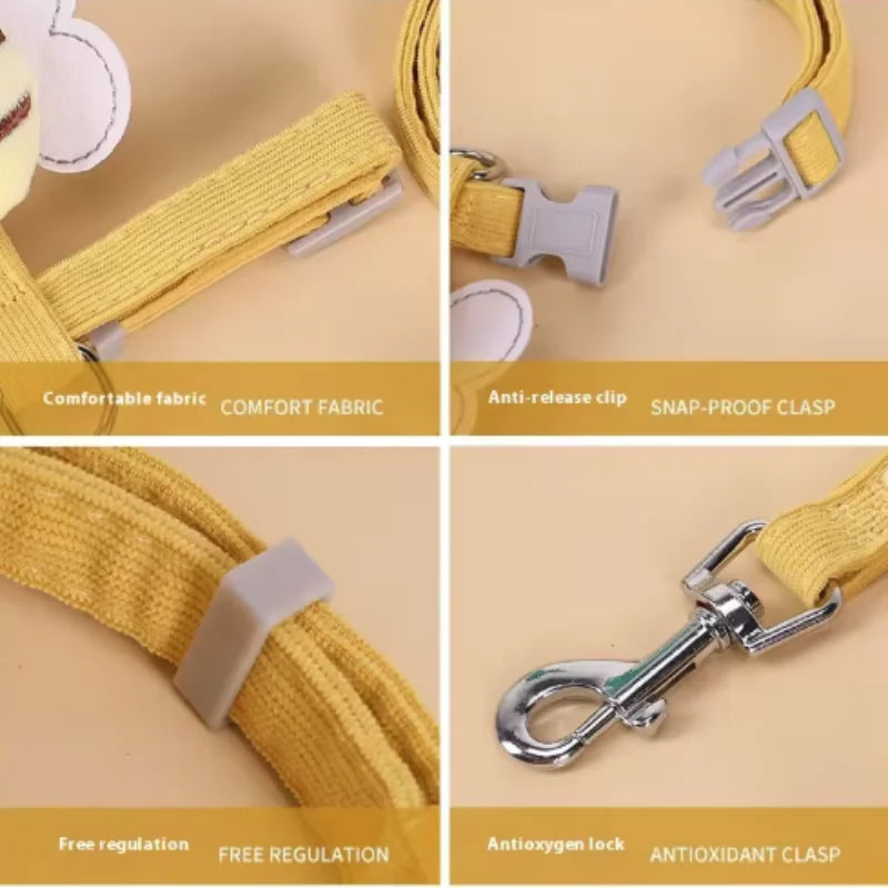 Cat Harness Leash Collar Set Adjustable Cartoon Bee Double Layer Dog Harness for Small Medium Pet Collar Leash Outdoor Walking