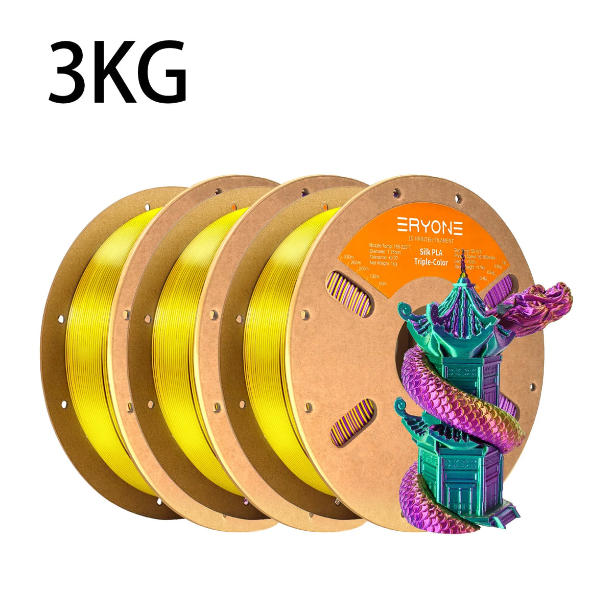 NEW ERYONE 1KG/3KG/10KG Promotion Tri- Color Silk PLA Filament For 3D Printing 1.75mm Filament High Quality Free Fast Shipping