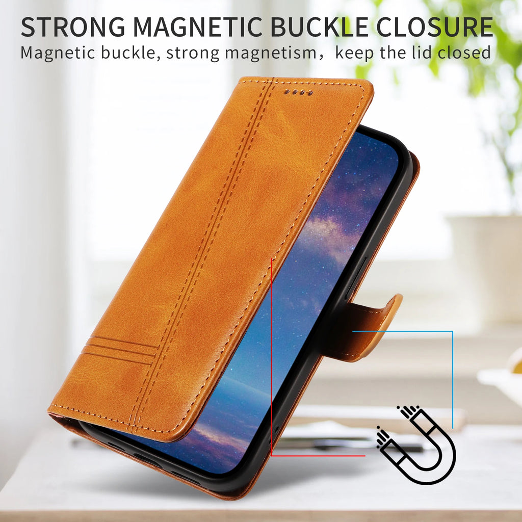 Leather Wallet Phone Case For iPhone 16e 16 Pro Max 15 14 13 Mini 12 11 X XS XR SE2 SE3 8 7 6s Plus Flip Card Slot Holder Cover