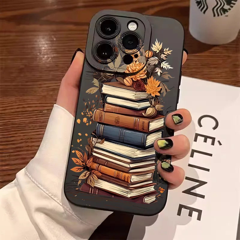 Creative Beautiful Book Pattern Phone Case For iPhone 11 12 13 14 15 16 17 Air 18 Pro Max 16E 7 8 Plus X XR XS Shockproof Cover