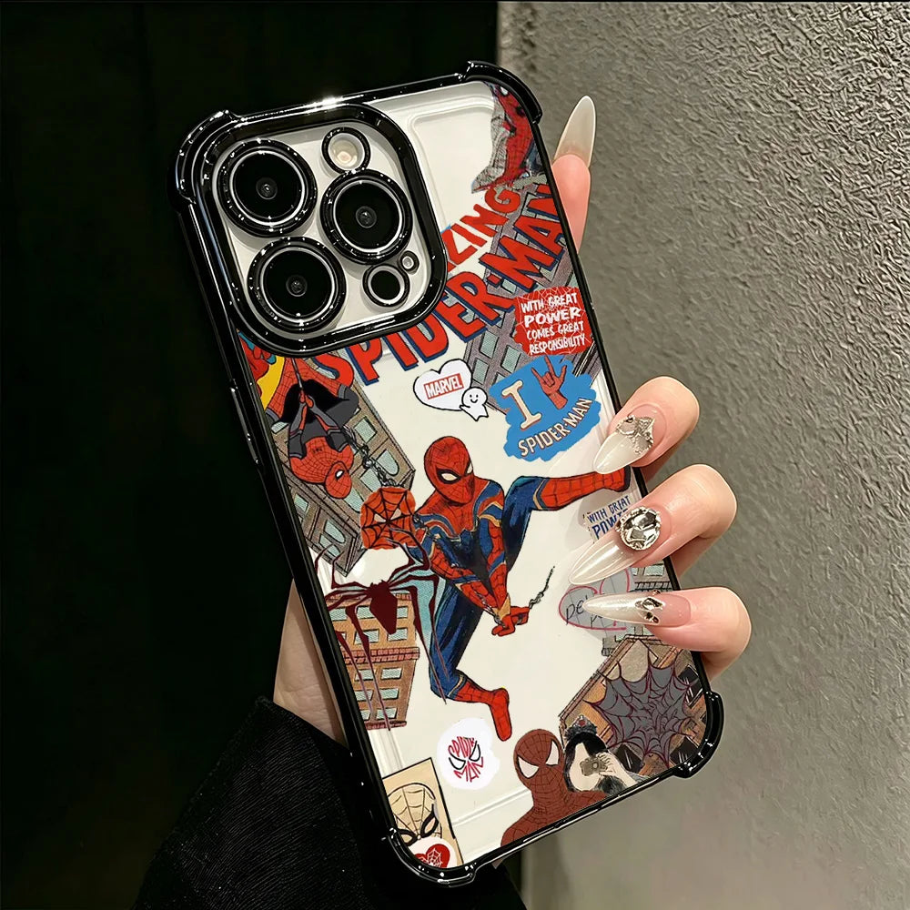 HOT Plating Phone Case For iPhone 17 17e 16e 16 15 14 13 12 11 Pro Max Mini Air Plus Anti-Fall Airabag Cool Spiders Mans