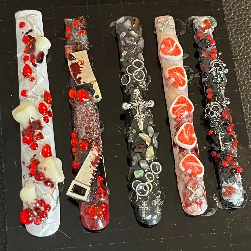 3D New Resin Crystal Blood Teeth Nail Charms Mixed Halloween Teeth DIY Jewelry Craft Decoration