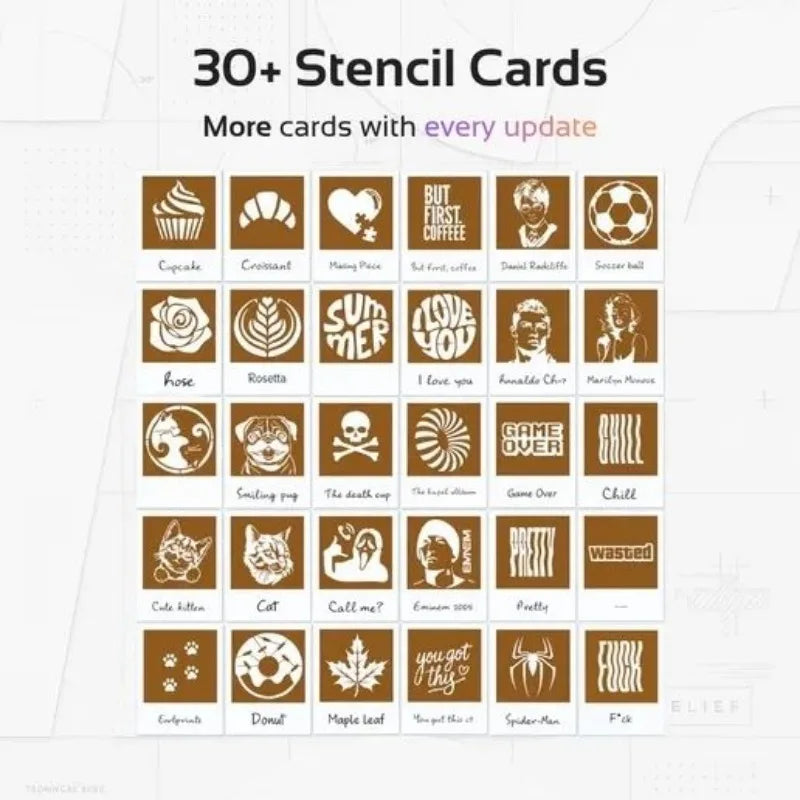 3D Printed Camera Shaped Coffee Latte Art Stencil V2 New Version 30 Printing Stencil Cards Home Barista Tool DIY Coffee Kit Cafe