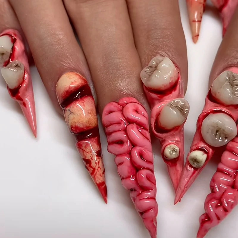 3D New Resin Crystal Blood Teeth Nail Charms Mixed Halloween Teeth DIY Jewelry Craft Decoration