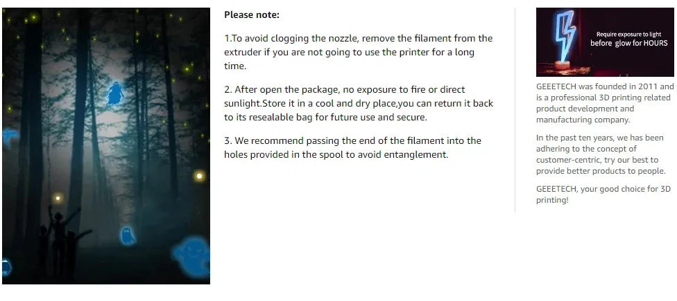 GEEETECH Luminous PLA Filament for 3D Printer 1.75mm 1kg Glow in the Dark Plastic PLA 3D Printing Materials Wholesale