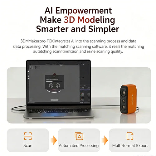 3DMakerpro 3D Scanner Fox,Medium-Format 3D Scanners for Printing,NIR Light Source, Up to 0.05mm Accuracy, Mono Texture Scanning